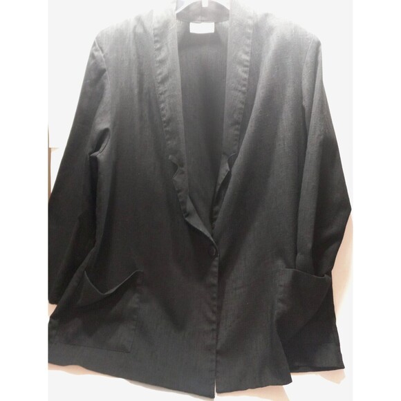Main Street Classics Vtg Black Jacket Pockets Early 80s One Button Shoulder Pads - Picture 1 of 11